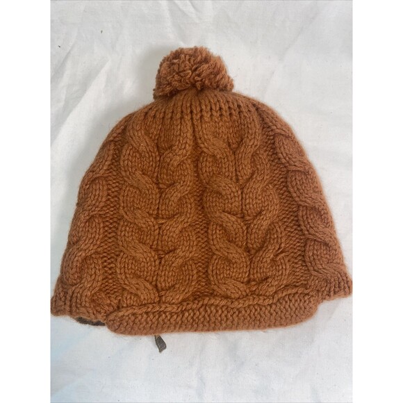 Nobis Wool Blend Chunky Cable Knit Beanie Cap Hat Women Brim Orange gorp - Picture 1 of 6